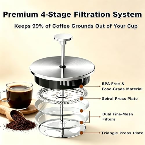 Image of QUQIYSO French Press 51oz,Large French Press Thickened Glass Coffee Press