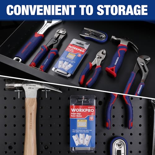 image for WORKPRO 50-Pack Single Razor Edge Blades, Industrial Scraper Razor Bla