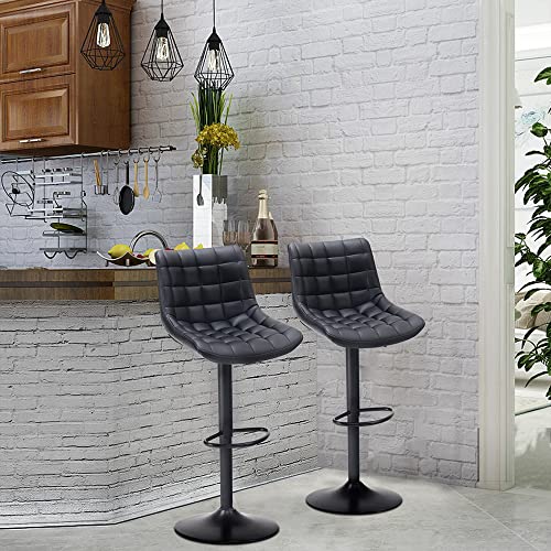 Aleavic Bar Stools Set Of 2 Adjustable Swivel Barstools，Modern Bar Stool Bar Chairs，Pu Leather Pub Kitchen Counter Height Bar Stools（Black，Square） #TOP4