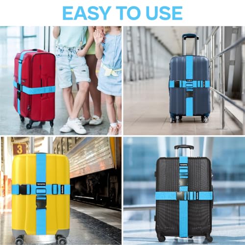 Image of 4 Pack Luggage Straps, Adjustable Suitcase Belts 72 inch x 2 inch with Quick Release Buckle, Durable Travel Accessories for Secure Luggage and Easy Identification (Blue)