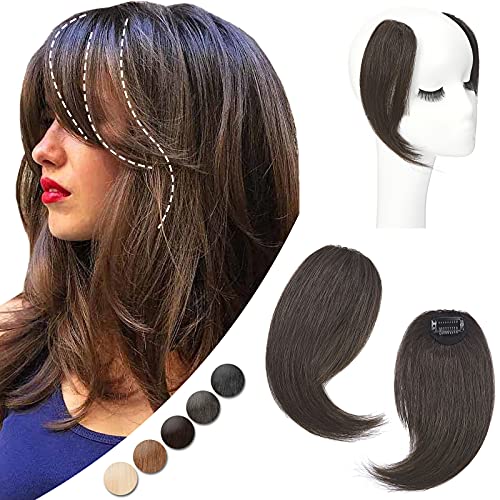 Hairro Clip On Bangs Side Bangs Hair Extensions Human Hair Swoop Air Fringe Bangs Hair Clip Swept Bangs Remy Wispy Thin Hair Bang Hairpieces Natural Front Clip In Bangs For Women 16g #02 Dark Brown