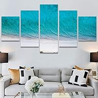 SIGNWIN 5 Panel Canvas Wall Art Beach Blue Coastal Cool Photography Relax/Calm for Home Decorations Ready to Hang - 60