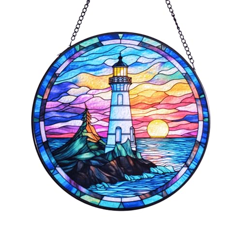 Lighthouse Garden Suncatcher, Stained Glass Window Hanging Memorial Gift for Mom, Sun Catcher for Home Garden, Christmas Party & Wedding Decor