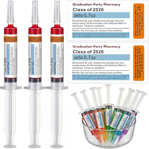 Yungyan 96 Pcs Nurse Graduation Party Supplies 0.7 oz Plastic Syringes for Jelly Liquid with Pharmacy Sticky Labels for Class of 2026 Nurse Graduation Decorations Nursing Party Favor BSN RN LPN Gift