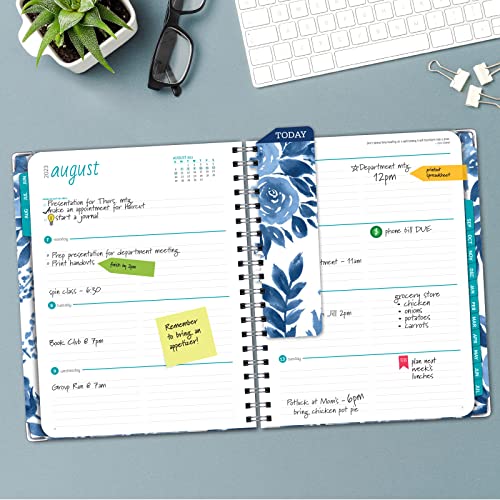 Hardcover Academic Year 2023-2024 Planner: (June 2023 Through July 2024) 8.5"X11" Daily Weekly Monthly Planner Yearly Agenda. Bookmark, Pocket Folder And Sticky Note Set (Blue Bloom) #TOP2