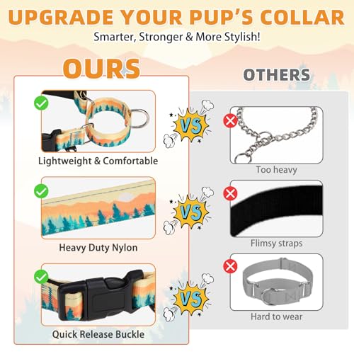 Image of Martingale Collar for Dogs for Small Medium Large Dogs, Soft Padded Nylon No Pull Dog Collar with Buckle, Adjustable No Slip Heavy Duty Durable Puppy Training Collar for Boys Girls, Orange M