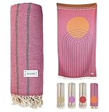 AREN Hamamtuch Pestemal | 100% Baumwolle | Handgewebt im Jacquard-Stil | Bade-, Sauna-, Strand- & Liegetuch im orientalischen Look | Naturfarben & handgeknotete Fransen | 100x200 cm, AREN-Orange