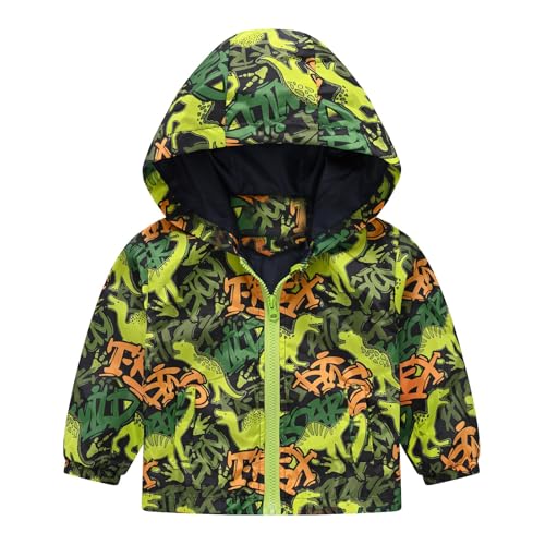 Boys Girls Children Spring Fall Winter Windbreaker Casual Wind Printing Light Fashion Jackets (Green, 3-4 Years)