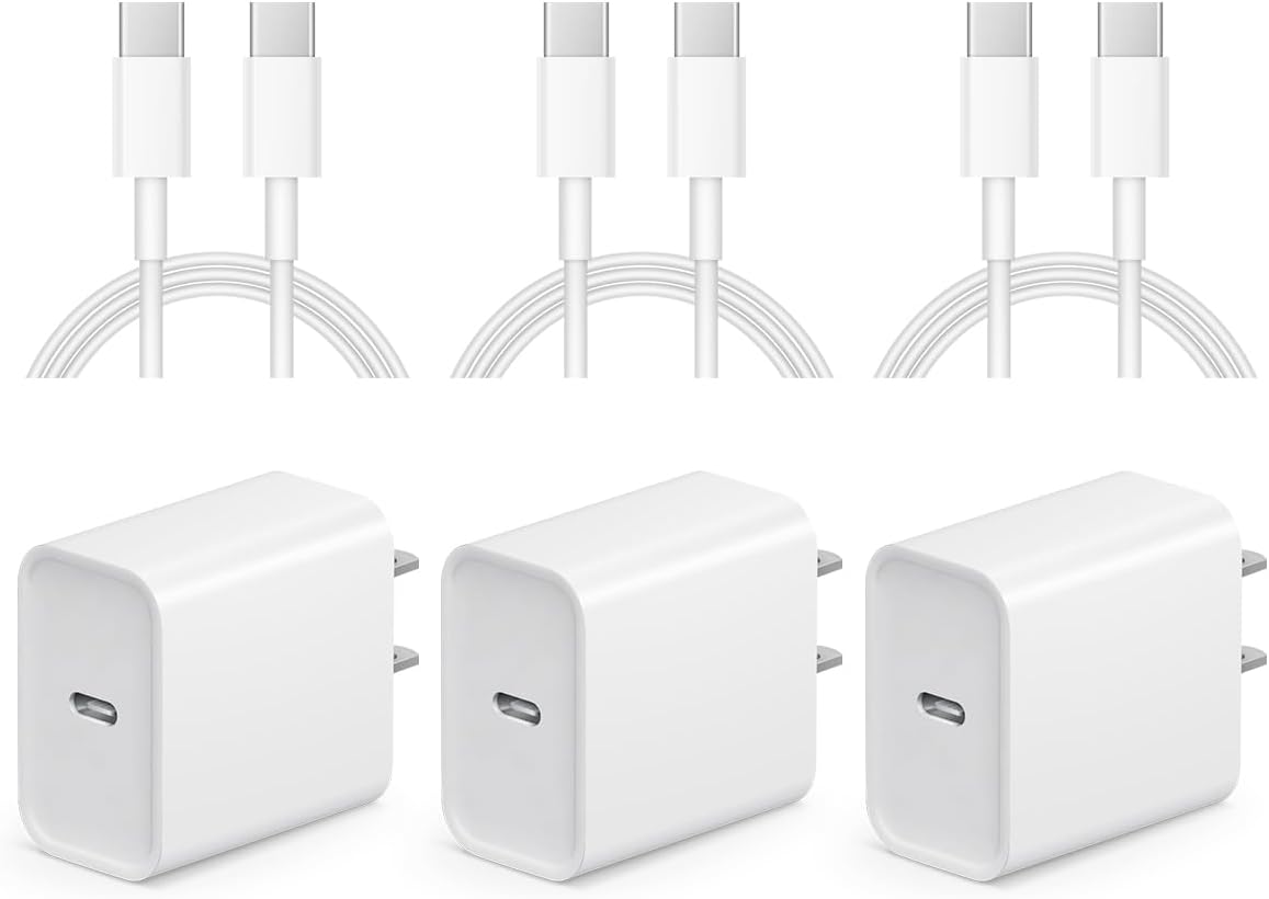 iPhone 17 16 15 Charger Fast Charging - 3 Pack 20W USB C Charger Block with 10FT Type C Cable Compatible with iPhone 17/17 Pro/17 Pro Max/Air/16/16e/15, iPad Pro, Air M3/M2/5/4, 11th/10th?White? White 10FT