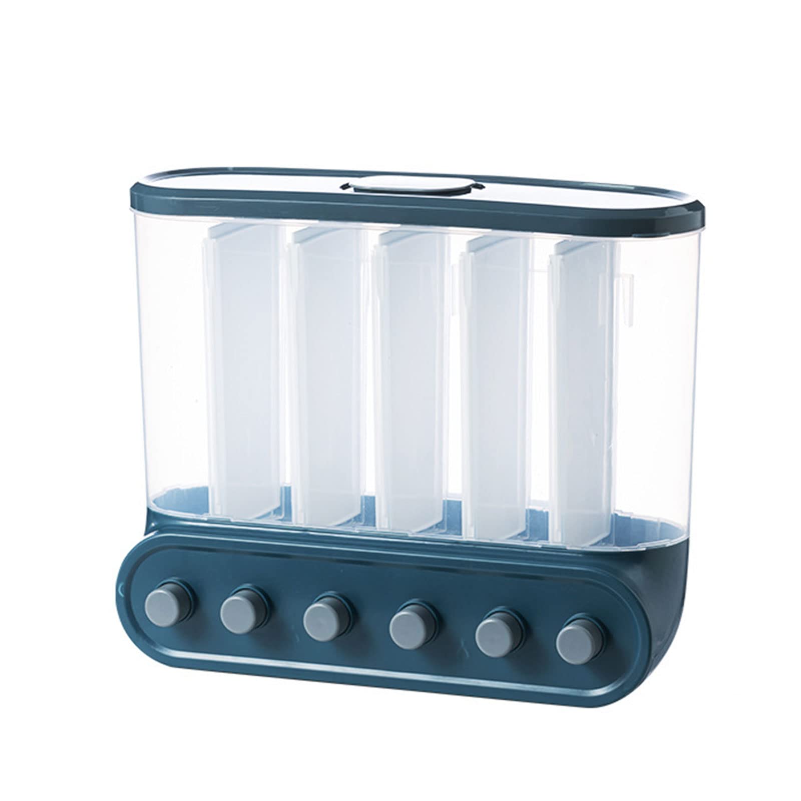 Dispenser per alimenti secchi a parete, contenitore per cereali sigillato da cucina, scatola per alimenti multi scomparto, per riso, fagioli, mais, 4 gruppi, Blu (Blue 6groups) vision