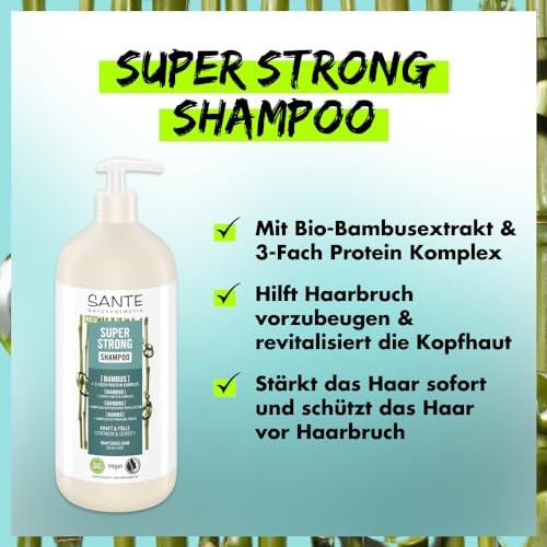 SANTE Naturkosmetik Super Strong Shampoo - 950ml - Haarshampoo für kraftloses Haar - mit Bio-Bambus Extrakt & 3-Fach Protein Komplex - vegan & natürlich