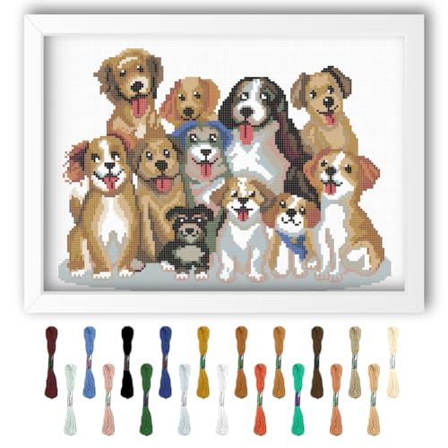 Image of FREEBLOSS 11CT Dog Cross Stitch Kits for Adults Stamped Cross Stitch Wall Hanging Kit Embroidery Starter Set with English Instructions, Sufficient Threads for Beginners