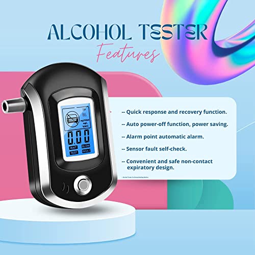 Image of Alcohol Tester Breath Analyzer with 5 Mouthpieces Portable Alcohol Detector Breathalyzer Professional Police Alcohol Testing Machine LCD Digital Display Breath Tester Accurate (Model S-6)