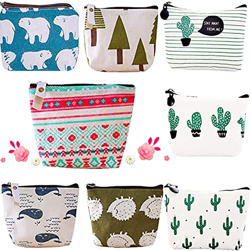 8 Piezas Cactus Mini Monedero Pequeño, Monedero Dibujos Monedero de Lona Simple Monedero, Bolsa de Lona Multifuncional para Papelería, Adecuado para Estuches de Lápices, Bolsas de Cosméticos Cover