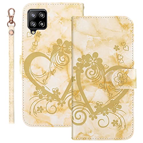 Succtopy Funda Compatible con Samsung Galaxy A42 5G Cuero Anti-Choques Ultra Delgado Cover Tapa Tarjetas Magnética Flip Teléfonos Móviles Carcasa para Samsung Galaxy A42 5G, Amor Amarillo