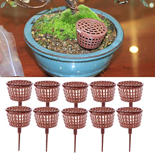 SAKEIOU 10pieces Bonsai Tool Fertilizer Cover Basket Box Plant Bug Portable Nursery Pot Fertilizer Covers Brown