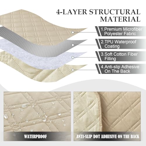 Image of Genina L Shape Couch Cover, Sectional Couch Chaise Covers, Waterproof Washable Sofa Covers for Left L Shape Chaise Lounge, Anti-Slip Sofa Slipcovers for Dogs Cats Pet Friendly(Beige)
