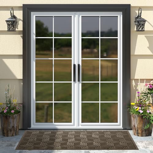 Yimobra Large Door Mat 47x24, All-Season Waterproof Outdoor Mats for Front Door Entrance with Drainage Holes, Heavy Duty Non-Slip Doormat for Garage Patio Entryway Indoor, Brown