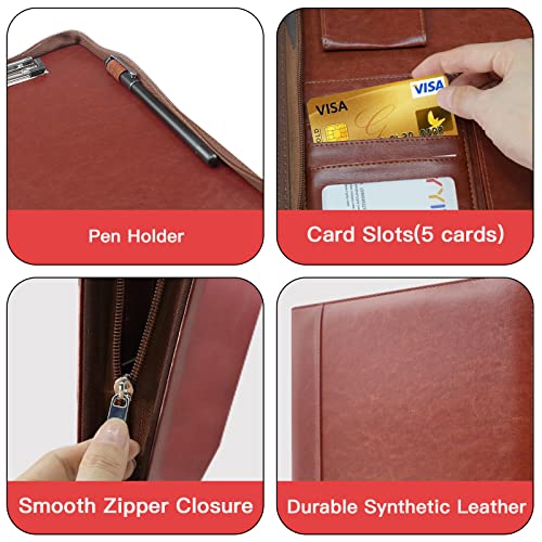 Image of Zippered Portfolio Organizer, WRIYES Leather Padfolio with 3 Ring Binder, Professional Business Binder, Organizer for IPad /Document, Phone & Business Cards, Office Gifts for Men or Women (Brown)