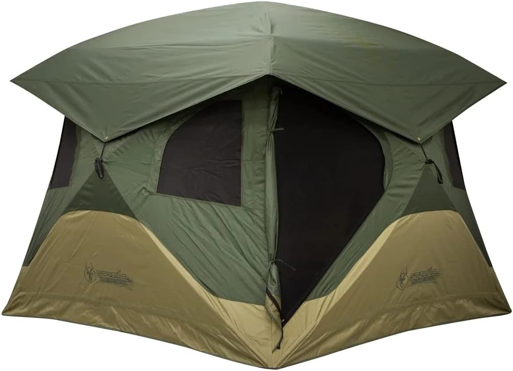 Gazelle Tents™, T4 Hub Tent Overland Edition, Easy 90-Second Set-Up, UV Resistant, Removable Floor, Ample Storage Options, Footprint, All-Terrain Stakes, Waterproof Duffle Bag,4-Person, Alpine Green