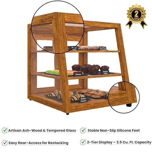 Image of KoolMore 21 in. Light Wood Slanted Countertop Dry Bakery Display Case, Bread, Pastry and Dessert Display with Tempered Glass