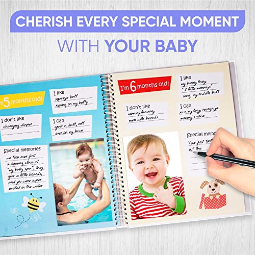 First 5 Years Baby Memory Book + 28 Monthly & Milestone Stickers. Record Your Girl Or Boy Photos & Milestones. Keepsake Journal | Scrapbook | Photo Album. Modern Gift For Expecting Parents #TOP1
