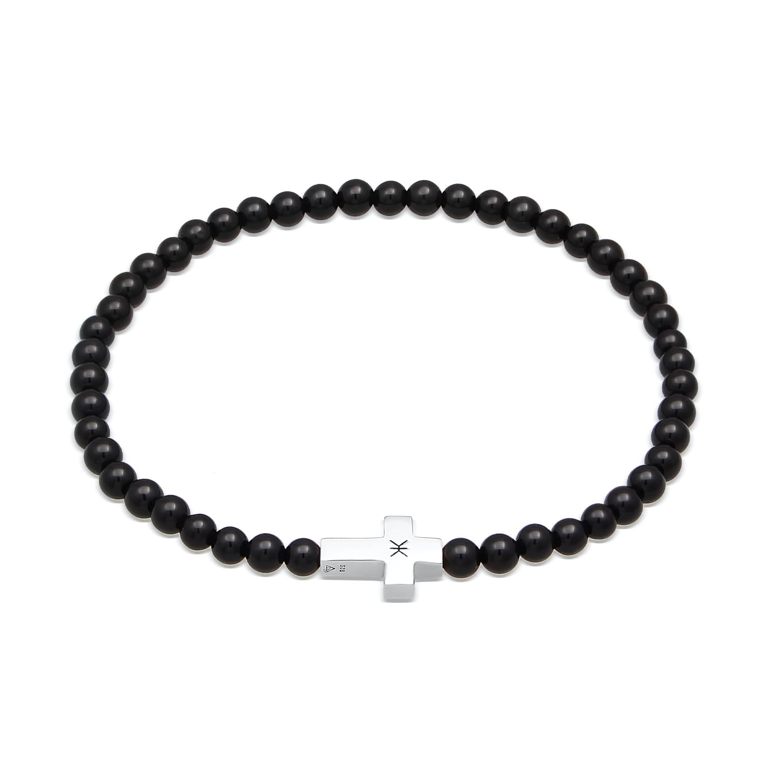 Kuzzoi Buddha Bracciale da uomo in pietra naturale, elastico in perle di onice (4 mm), bracciale con croce in argento sterling 925, da uomo, 19 cm, Pietra, Onice