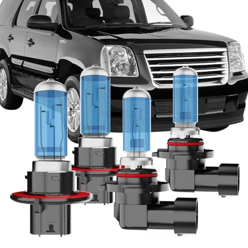 Image of Halogen Headlight Bulbs Compatible with GMC Yukon Hybrid 2008-2013, H13 High Low Beam + 9145 Fog Light Beam, 6000K White,Plug and Play, Pack of 4