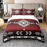 Homemissing 220x240cm 100% algodón Southwest diseño nativo funda nórdica Southwest geométrica juego de cama ultra suave tribal conjunto de cama gris rojo ropa de cama cremallera