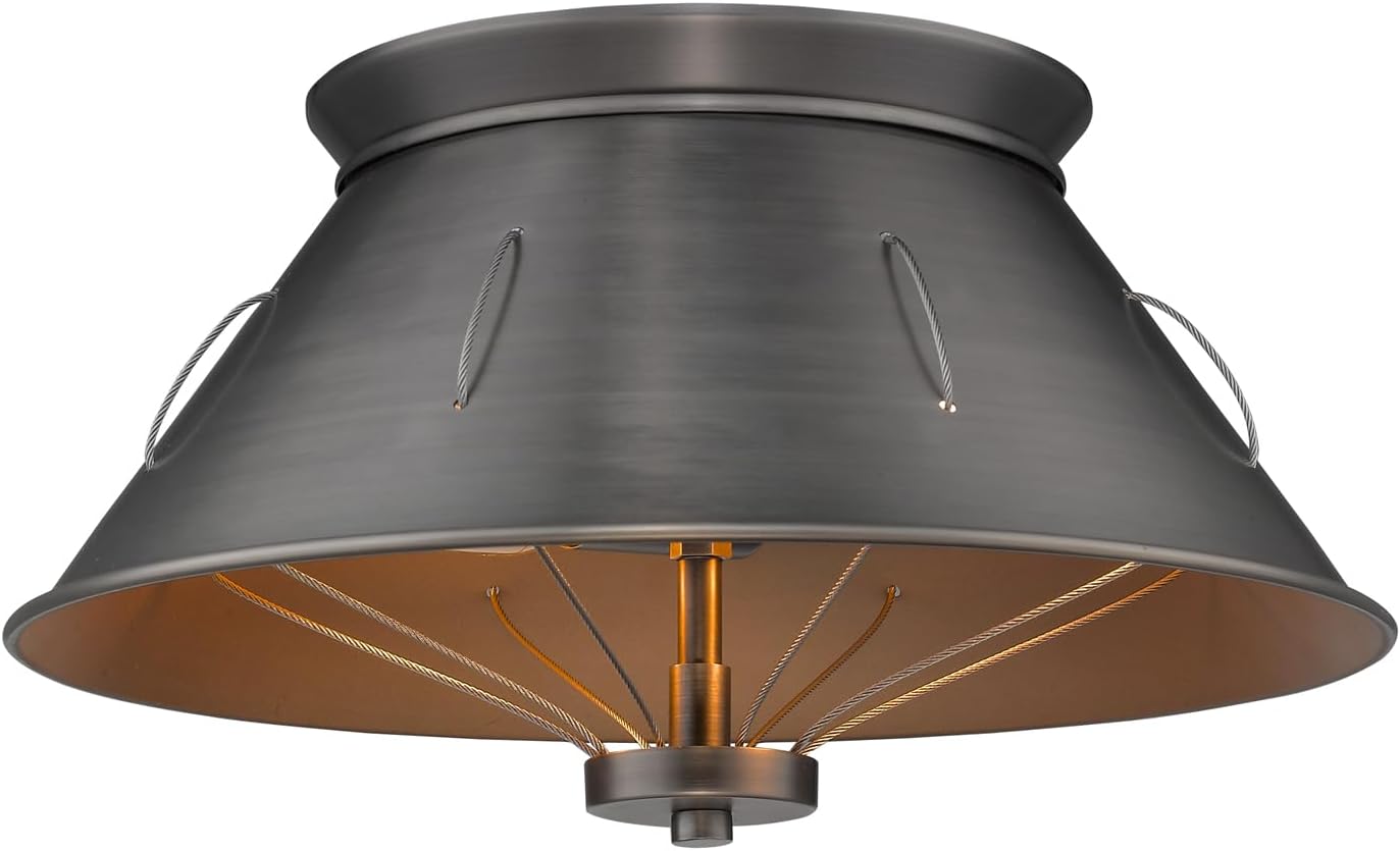 Golden Lighting Whitaker 2-Light Flush Mount in Aged Steel