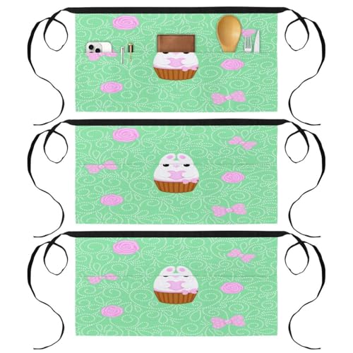 Demi-tablier pour cuisine et pâtisserie avec poches lot de 3 imprimé lapin multicolore