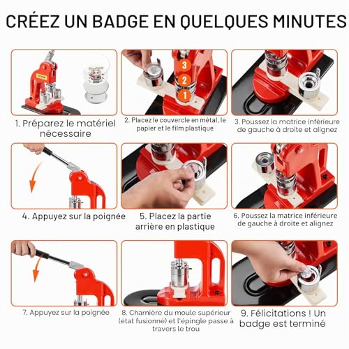Machine à badges 25 mm VEVOR en fer robuste avec 500 pièces - 7
