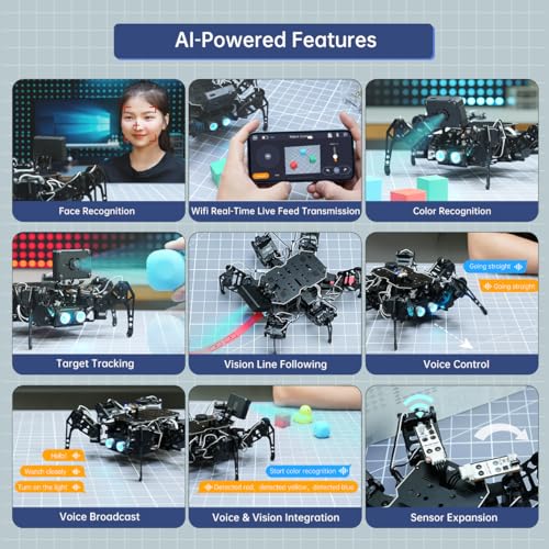 18DOF Hexapod Robot for Arduino Programming, Spider Walking Crawling Self-Balancing AI Vision Voice Control Obstacle Avoidance, STEM Education Open Source Robot with Tutorials, miniHexa Standard Kit - Image 5
