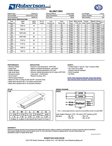 Robertson ISL296T12MV Ballast (3P20158) – 1 or 2 Lamp F96T12 (96W) Fluorescent Electronic Ballast, 120–277V Universal Voltage, Instant Start, Parallel Operation, T12 Ballast for 8ft Lamps (Qty 1 ea.)