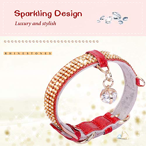 Image of Cat Collar, Dog Collar, [Bling Rhinestones] PU Leather with Pendant Adjustable Collars for Small Dog and Cat Small Red