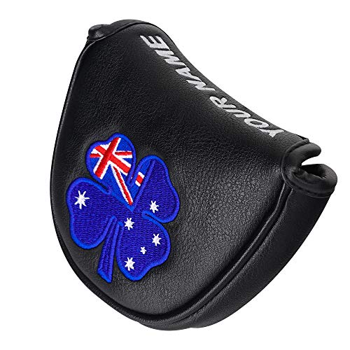 Craftsman Golf Clover Black Mallet Putter Cover Headcover Magnetic Closure Australia Flag Clover with Your Name Stitched (Australia)