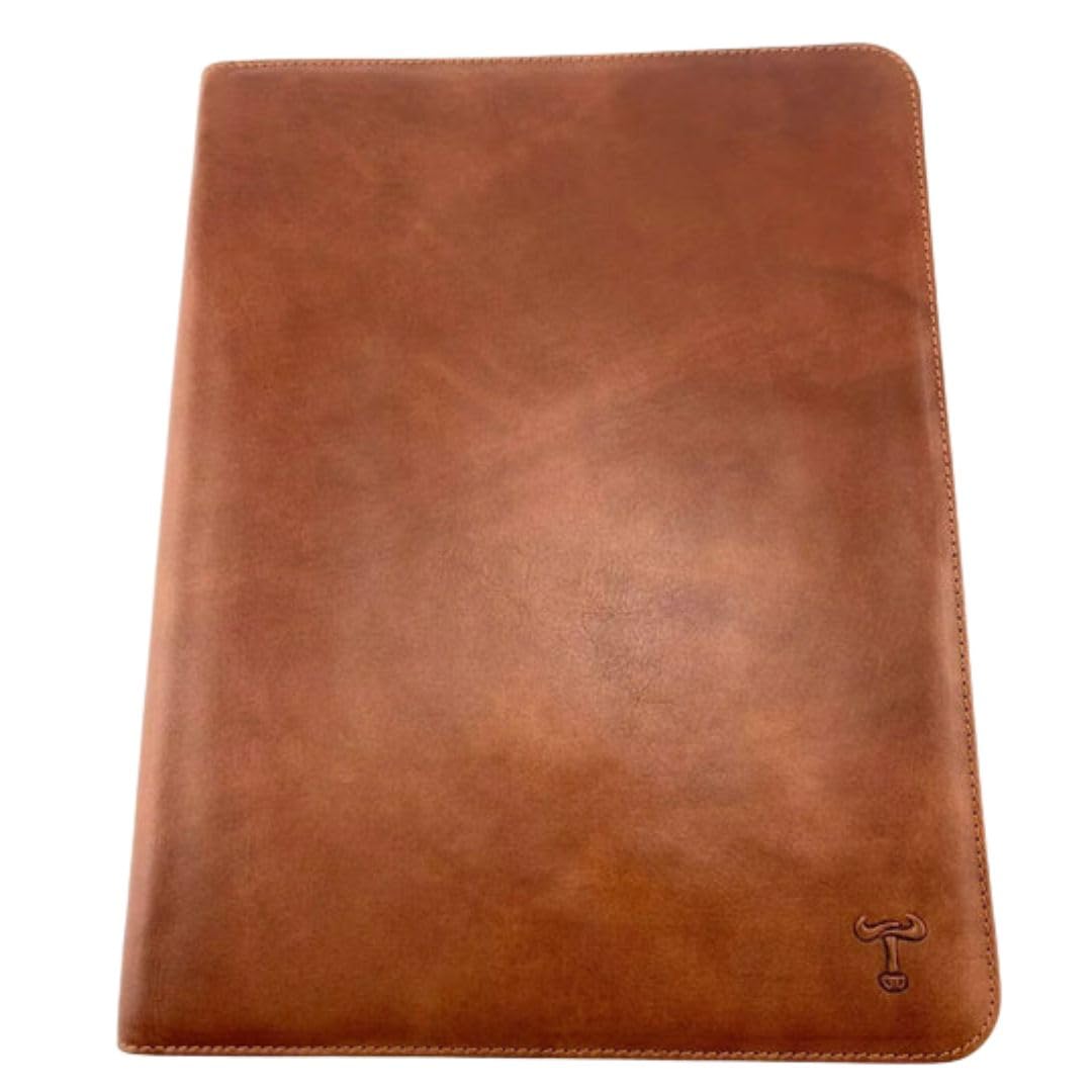 Mala Leather Toro A4 Folio Case – Premium Vegetable-Tanned Leather Zip-Round Organiser, Document Wallet with Pen Holder, Business Card Pocket & Notepad Section – Black (Tan)
