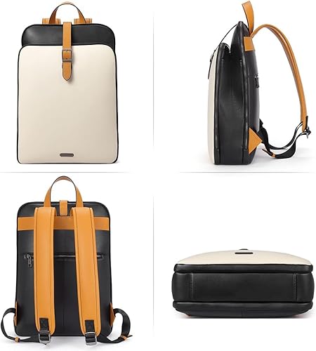 Miniatura 6 de CLUCI Mochila de cuero para mujer de 15.6 pulgadas para laptop de viaje, negocios, vintage, bolsas de hombro grandes