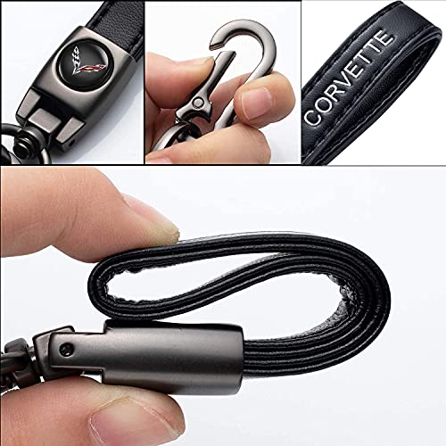 Duoout Genuine Leather Car Key Chain For Corvette C1 C2 C3 C4 C5 C6 C7 C8 Racing 1Lt 2Lt 3Lt,Stainless Steel Keychain For Women Men,Family Present #TOP1