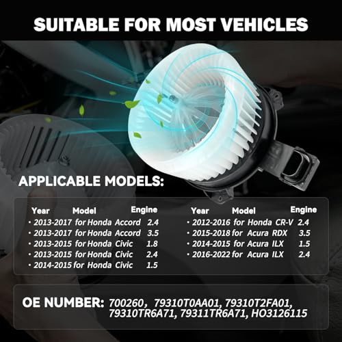 Image of 700260 AC Heater Blower Motor Fan Assembly Fit for Acura ILX 2016-2017 ,RDX 2015-2017 ,for Honda Accord 2013-2017, for Honda cr-v 2012-2016 ,Civic 2013 2014 79310T0AA01,79310T2FA01