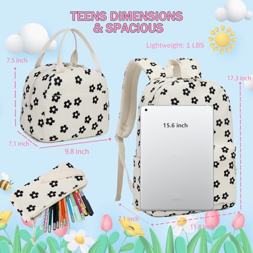 School Backpack for Girls Teens Corduroy Checkered Bookbag with Lunch Box Set Kids Backpack Elementary Middle School Bag (Checkered-Brown)4