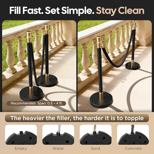 Image of 4 Pack Black&Gold Stanchions and Velvet Ropes Set, Stainless Steel Crowd Control Barriers, 3Pcs Black Ropes and Poles for Party Supplies,Photobooth Accessories, Prom,Birthday,Business,Wedding, Museums