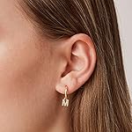 PAVOI 14K Gold Plated 925 Sterling Silver Post Huggie Earring with Initial Dangle - CZ Huggie Hoop Earrings - Women's Cubic Zirconia Initial Huggies - Image 2