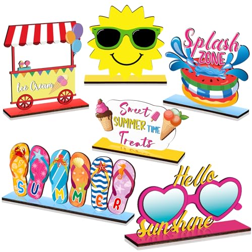 Barydat 6 Pcs Summer Wooden Table Decor Hello Summer Wood Signs...