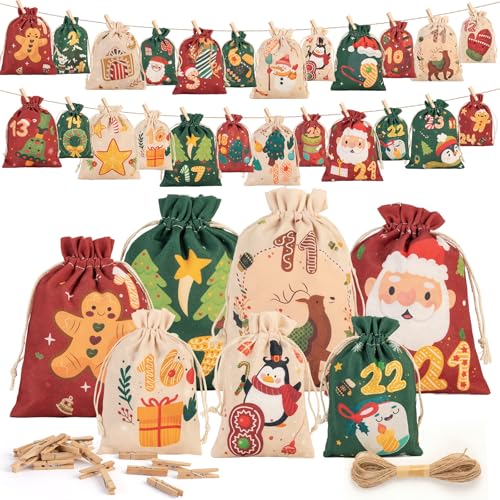 MOFELON 2025 Adventskalender zum Befüllen, 24 Adventskalender Säckchen...