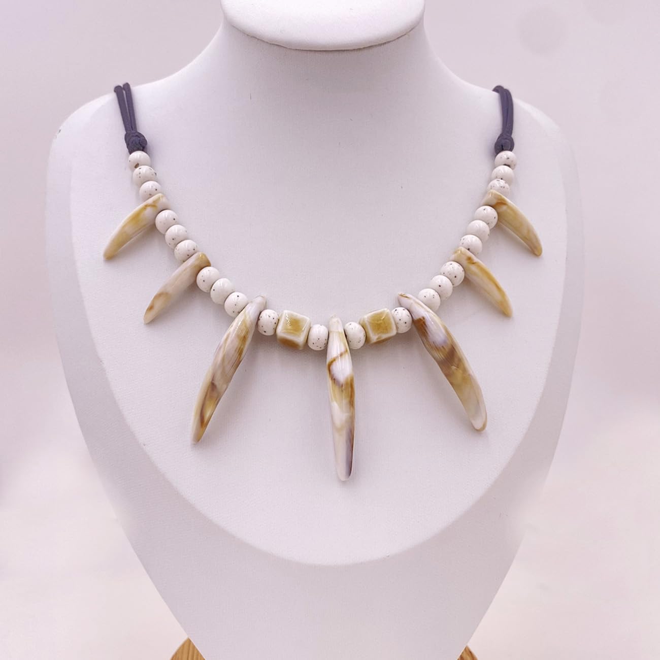 Ceramic Bead Resin Tooth Necklace for Men Women Caveman Necklace - Image 2
