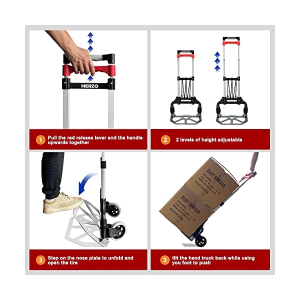 HERZO Aluminium Transportkarre klappbar,70 KG Faltbare Sackkarre mit Ausziehbarem Griff, Industrie und Hand Trolley,inkl. Expanderseilen – Bild 7
