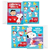 Hallmark Peanuts Valentines Day Cards and Stickers for Kids School, Snoopy and Lucy (24 Classroom Valentines with Envelopes)