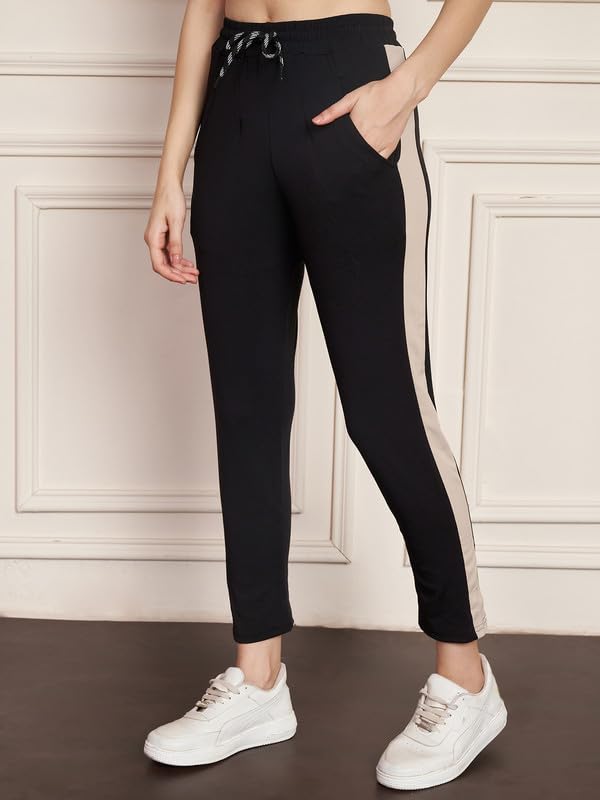 Image of DTR FASHION Polyester Blend Black Color Shoulder Stripes Tracksuit | Night Wear Suit For Women