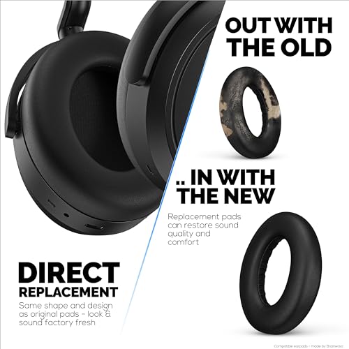 Image of Replacement Earpads for Sennheiser Momentum 4 (IV) Wireless Headphones, Soft PU Leather Cushions, Extra Comfort, Easy & Quick Installation, by Brainwavz (Black)